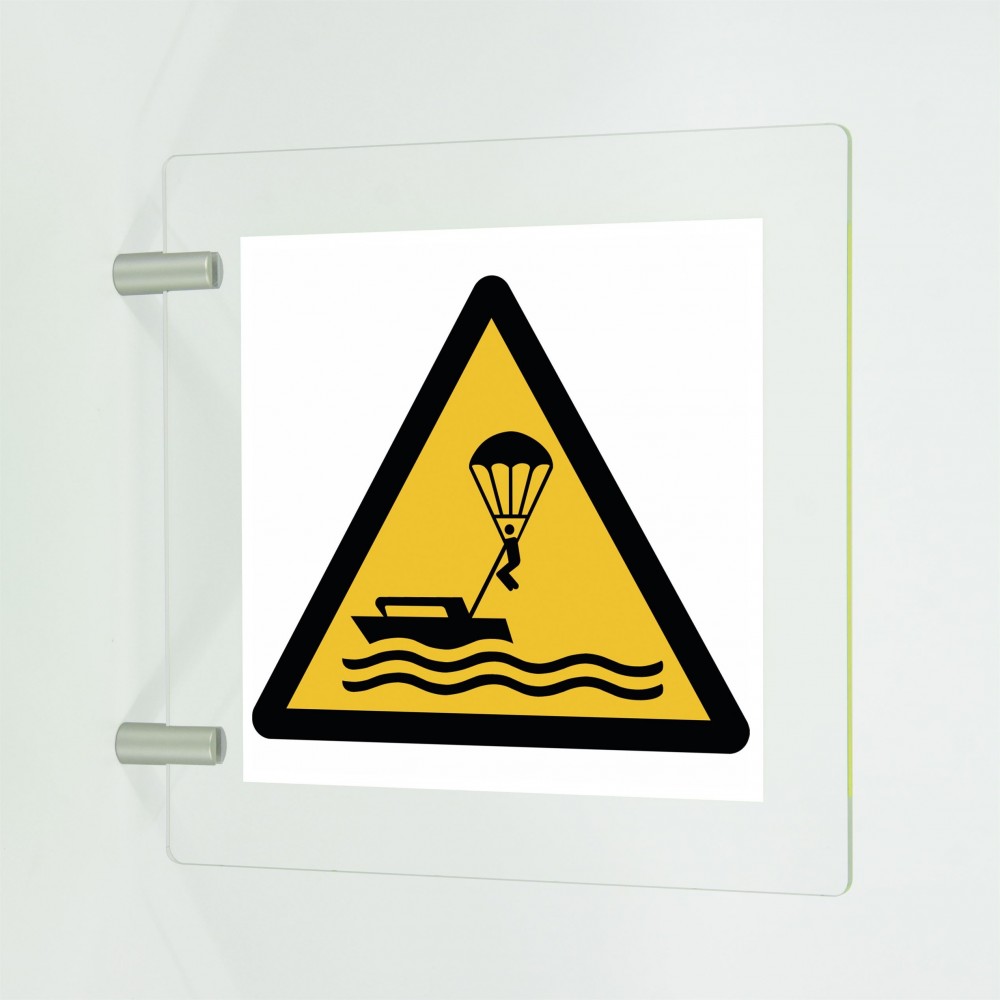 Attenzione parasailing in plex trasp a bandiera - W063