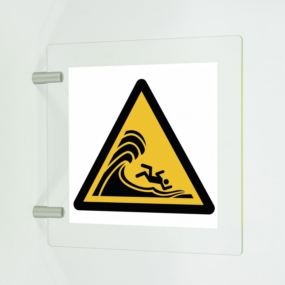 Attenzione onde alte o frangenti in plex trasp a bandiera - W065