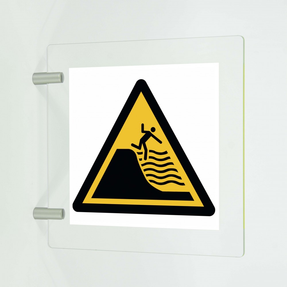 Attenzione spiaggia con improvviso dislivello in plex trasp a bandiera - W066