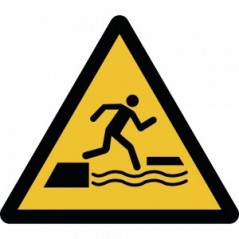 Attenzione pericolo di caduta in acqua salendo o scendendo da una superficie galleggiante in plex trasp a bandiera - W068