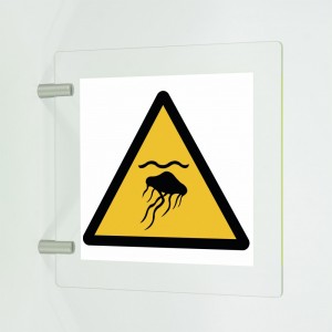 Attenzione meduse in plex trasp a bandiera - W069