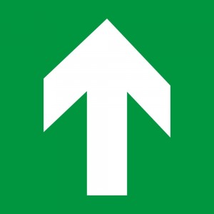 Freccia evacuazione alto in plexiglass trasparente a bandiera