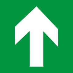 Freccia evacuazione alto in plexiglass trasparente a bandiera