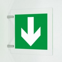 Freccia evacuazione basso in plexiglass trasparente a bandiera