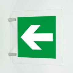 Freccia evacuazione sinistra in plexiglass trasparente a bandiera