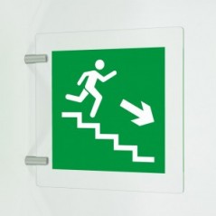 Scala di emergenza destra basso quadrato in plexiglass trasparente a bandiera
