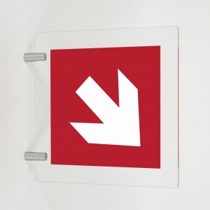 Freccia antincendio destra basso in plexiglass trasparente a bandiera