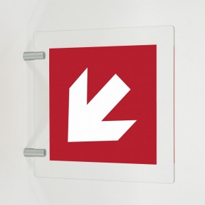 Freccia antincendio sinistra basso in plexiglass trasparente a bandiera