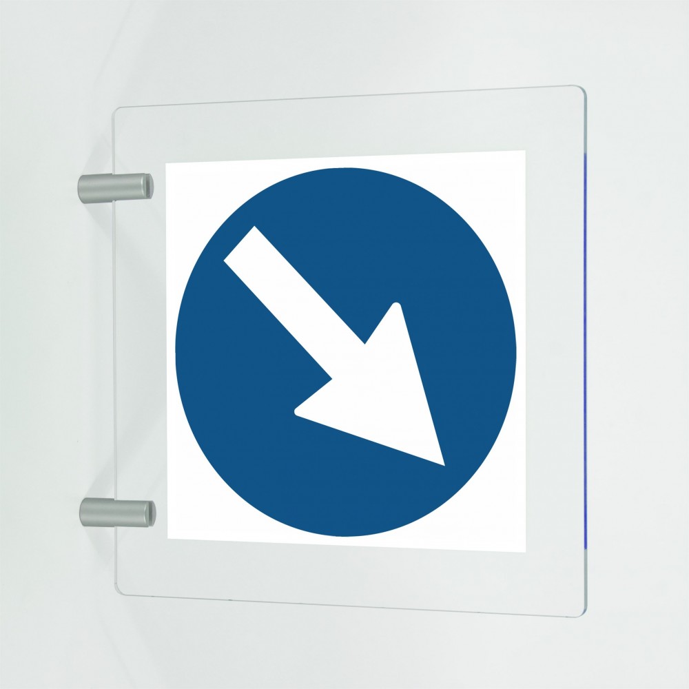 Freccia destra basso in plexiglass trasparente a bandiera