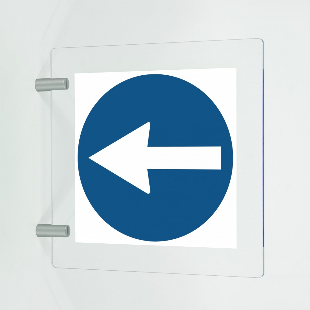 Freccia sinistra in plexiglass trasparente a bandiera