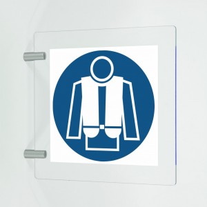 Giubbotto di salvataggio obbligatorio in plexiglass trasparente a bandiera