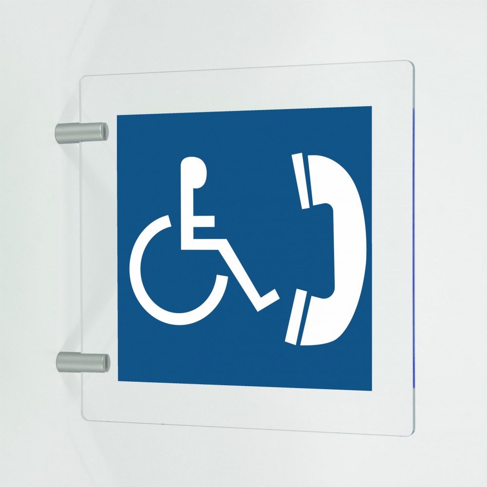 Telefono accessibile ai disabili in plexiglass trasparente a bandiera