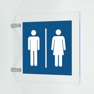 Toilette uomini e donne in plexiglass trasparente a bandiera