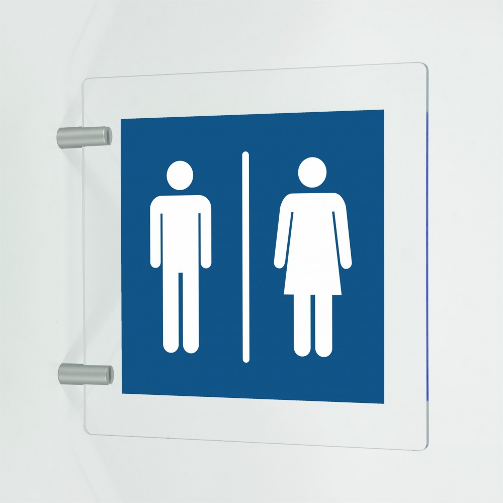 Toilette uomini e donne in plexiglass trasparente a bandiera