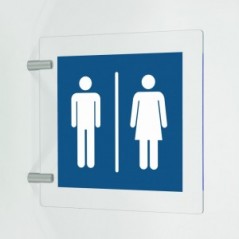 Toilette uomini e donne in plexiglass trasparente a bandiera