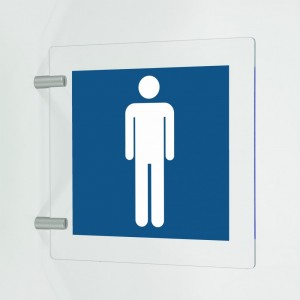 Toilette uomini in plexiglass trasparente a bandiera