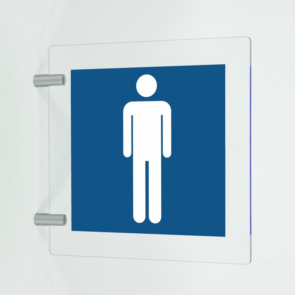 Toilette uomini in plexiglass trasparente a bandiera