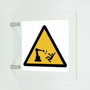 Attenzione movimento del braccio automatico in plexiglass trasparente a bandiera