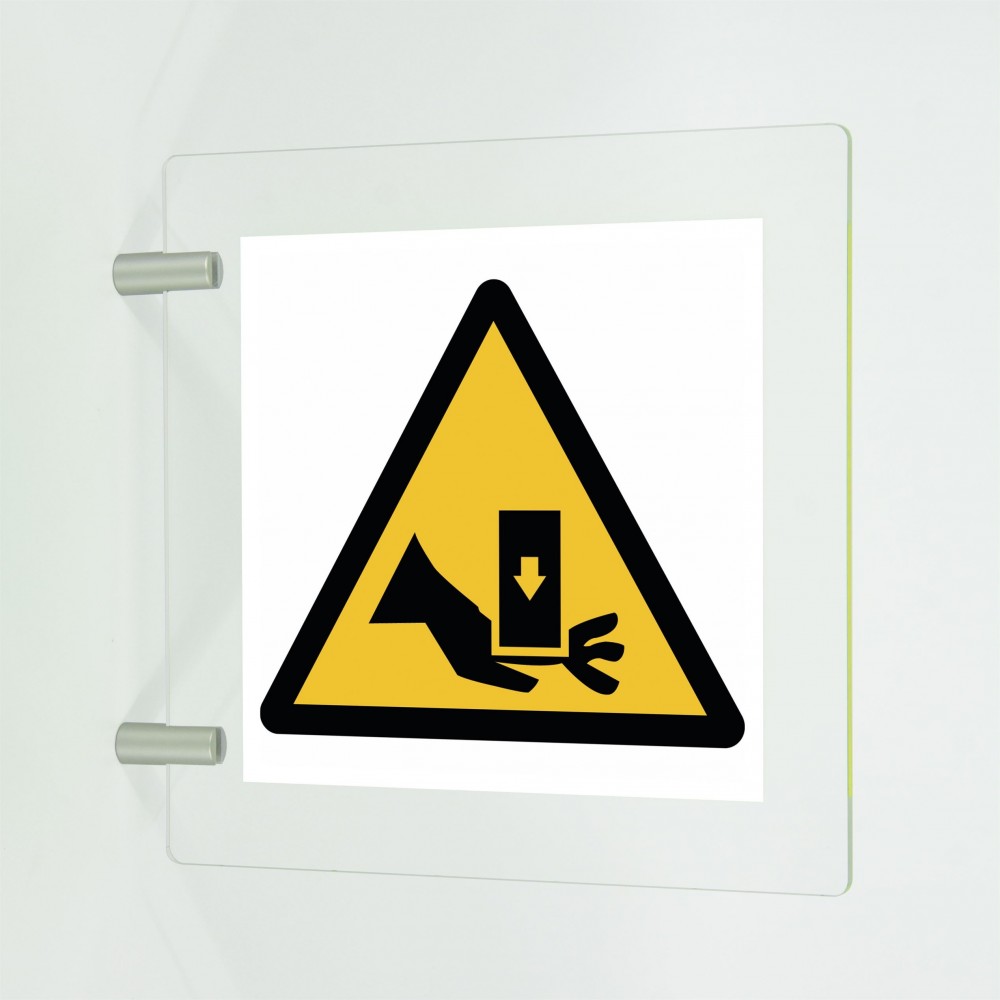 Pericolo schiacciamento della mano brocciatrice in plexiglass trasparente a bandiera