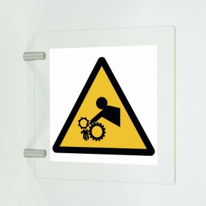 Rischio di trascinamento del braccio nell’ingranaggio in plexiglass trasparente a bandiera
