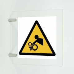 Rischio di trascinamento del braccio nell’ingranaggio in plexiglass trasparente a bandiera