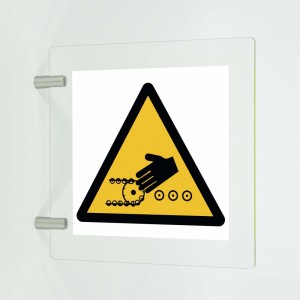 Rischio di trascinamento della mano alla giunzione dei nastri trasportatori in plexiglass trasparente a bandiera