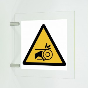 Rischio di trascinamento della mano nella cinghia in plexiglass trasparente a bandiera