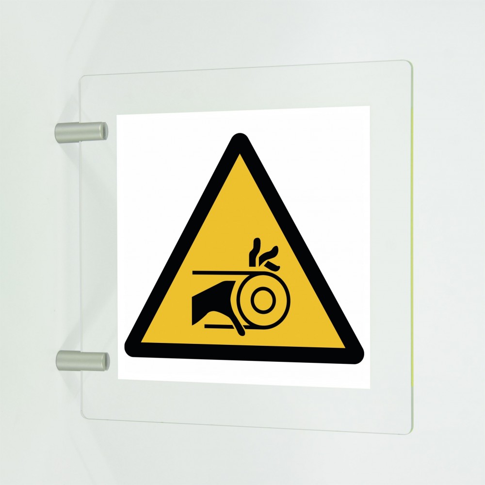 Rischio di trascinamento della mano nella cinghia in plexiglass trasparente a bandiera