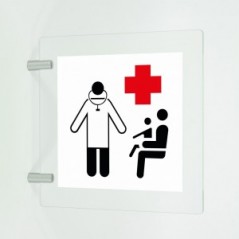 Guardia medica v1 in plexiglass trasparente a bandiera