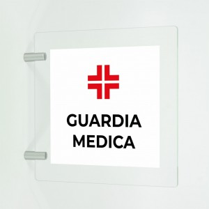 Guardia medica v2 in plexiglass trasparente a bandiera