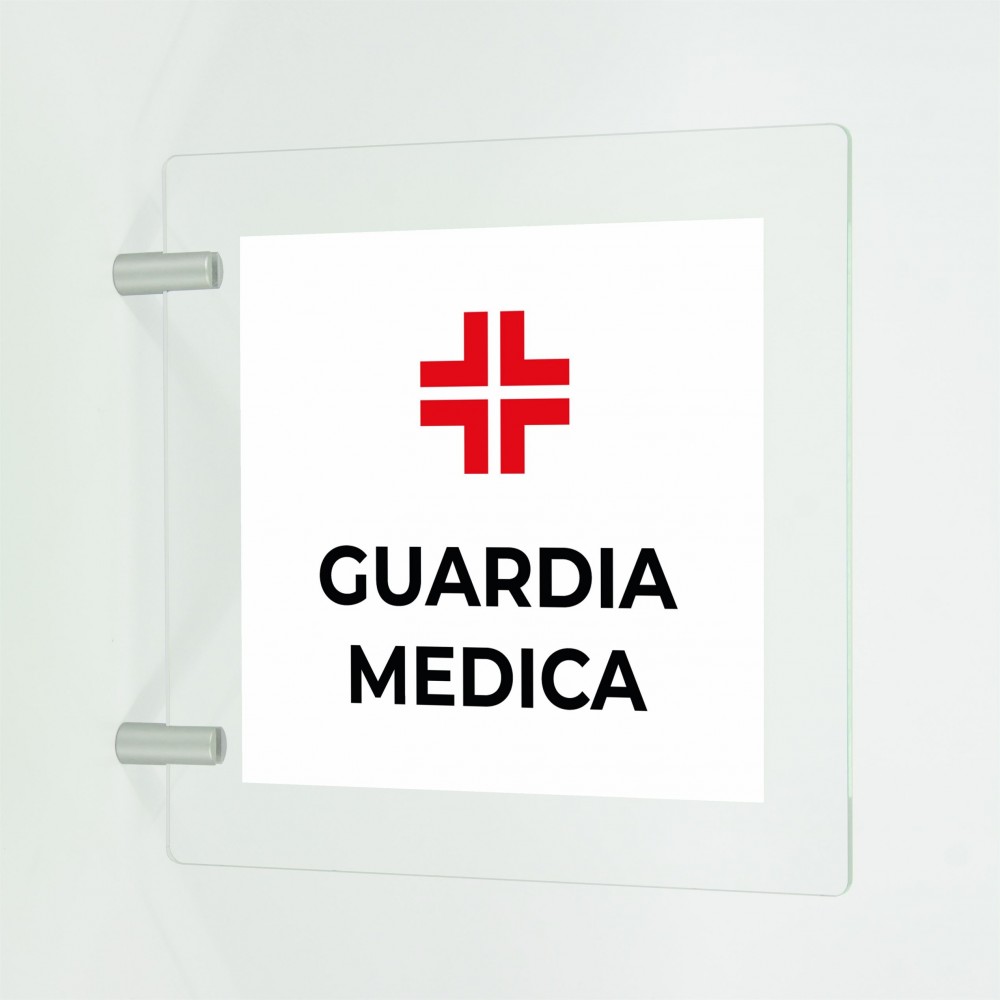 Guardia medica v2 in plexiglass trasparente a bandiera