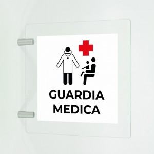Guardia medica v3 in plexiglass trasparente a bandiera