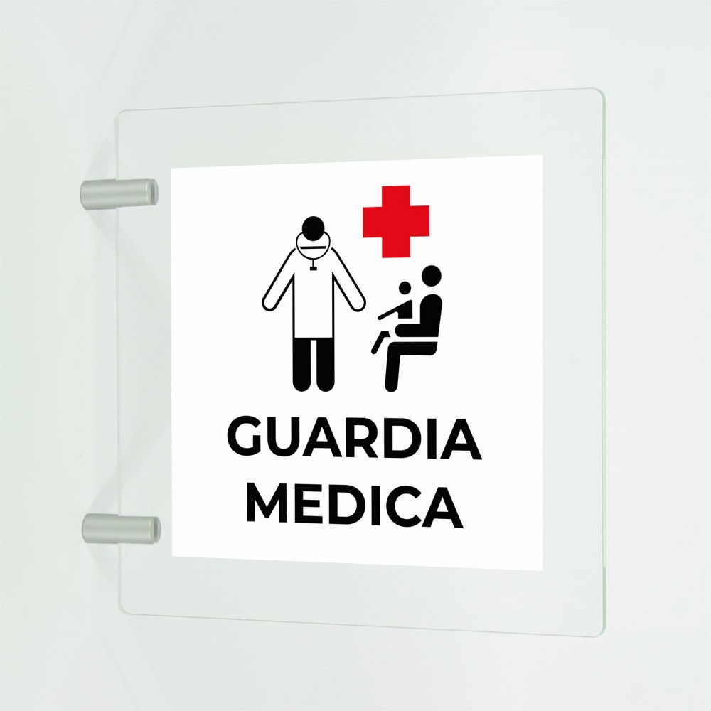 Guardia medica v3 in plexiglass trasparente a bandiera