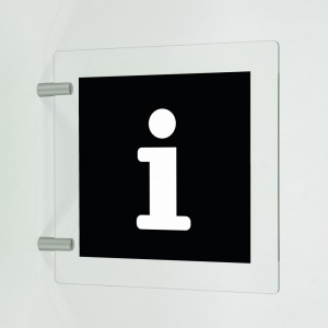 Informazione black in plexiglass trasparente a bandiera