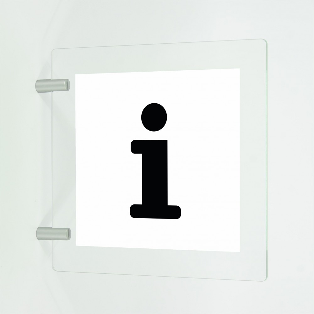 Informazione white in plexiglass trasparente a bandiera