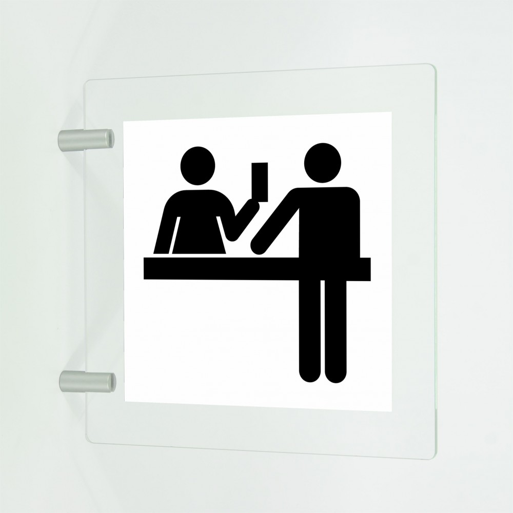 Reception v1 in plexiglass trasparente a bandiera