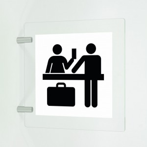 Reception v5 in plexiglass trasparente a bandiera