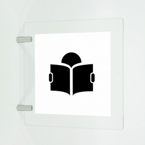 Sala lettura v1 in plexiglass trasparente a bandiera