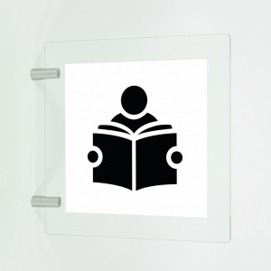 Sala lettura v2 in plexiglass trasparente a bandiera