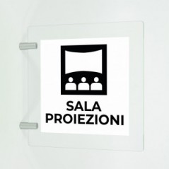 Sala proiezioni v2 in plexiglass trasparente a bandiera