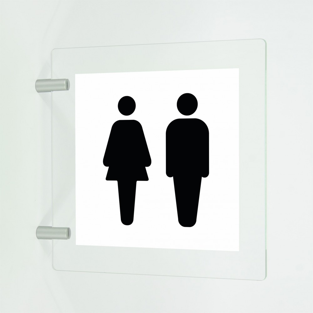 Toilette uomini v2 in plexiglass trasparente a bandiera
