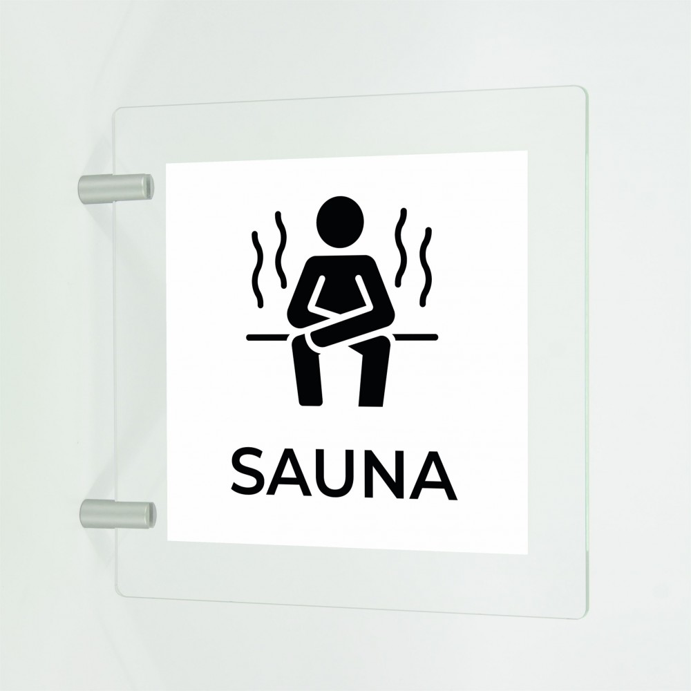 Zona sauna v2 in plexiglass trasparente a bandiera
