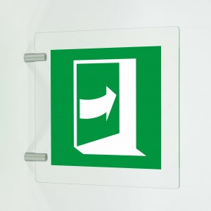 Porta che si apre spingendo sul lato destro in plex trasp a bandiera - E023