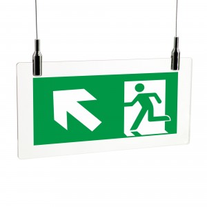 Direzionale uscita di emergenza sinistra alto in plexiglass trasparente da soffitto