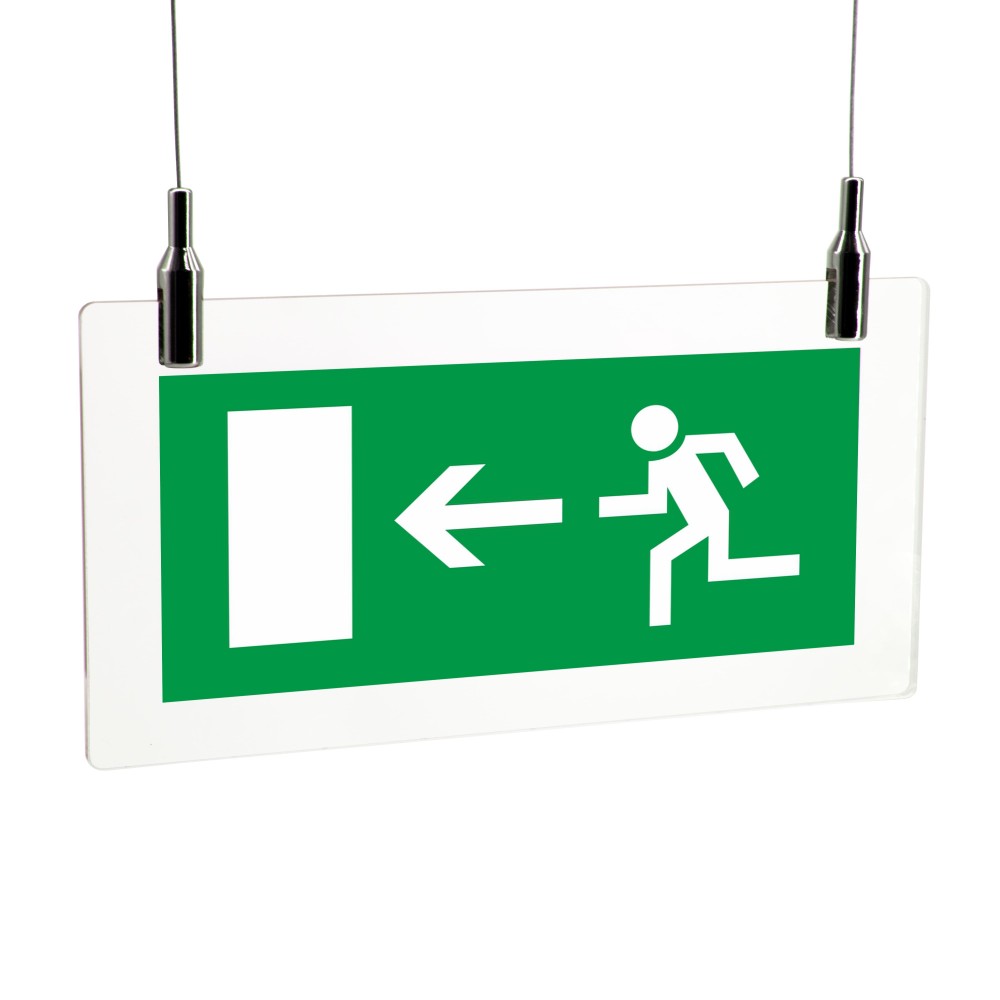 Uscita d'emergenza con porta sinistra in plexiglass trasparente da soffitto