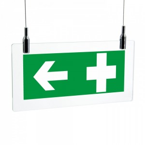 Croce pronto soccorso sinistra in plexiglass trasparente da soffitto