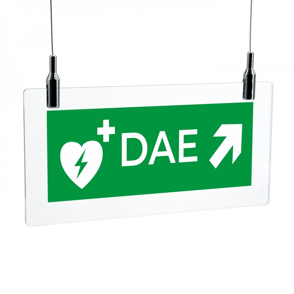Dae defibrillatore direzionale destra alto in plexiglass trasparente da soffitto