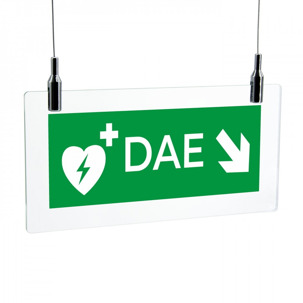 Dae defibrillatore direzionale destra basso in plexiglass trasparente da soffitto