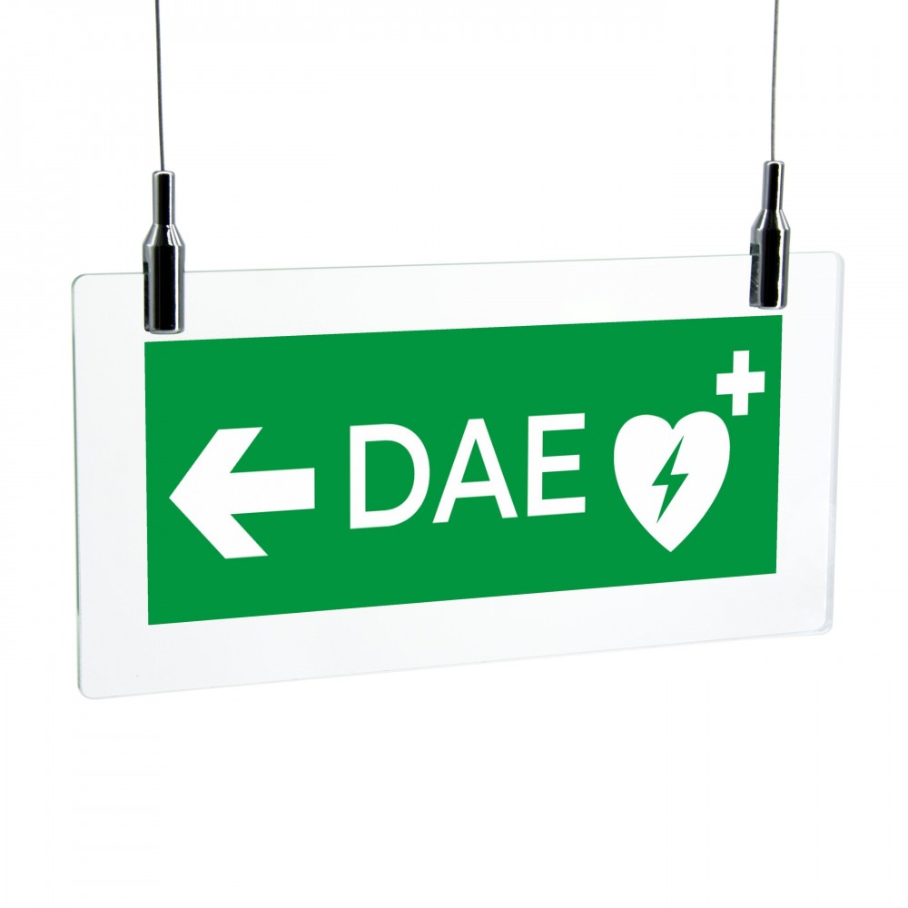 Dae defibrillatore direzionale sinistra in plexiglass trasparente da soffitto