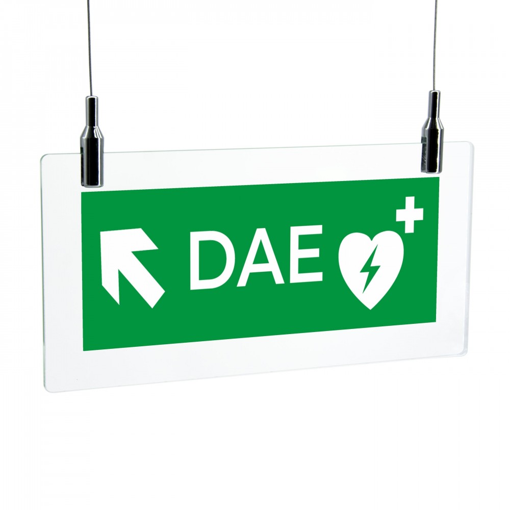 Dae defibrillatore direzionale sinistra alto in plexiglass trasparente da soffitto